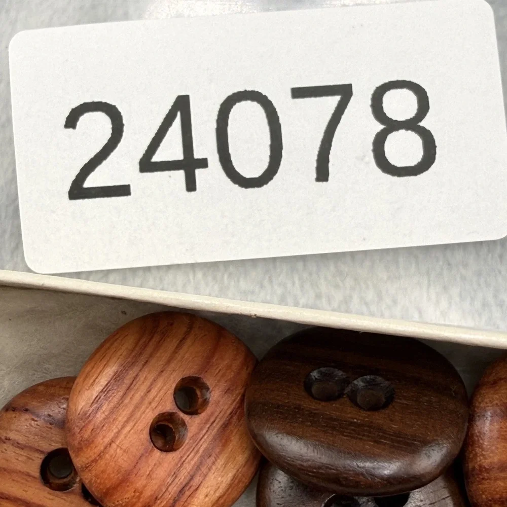 Vintage Wood Buttons Round Brown 2-Hole Flat 12pc Set